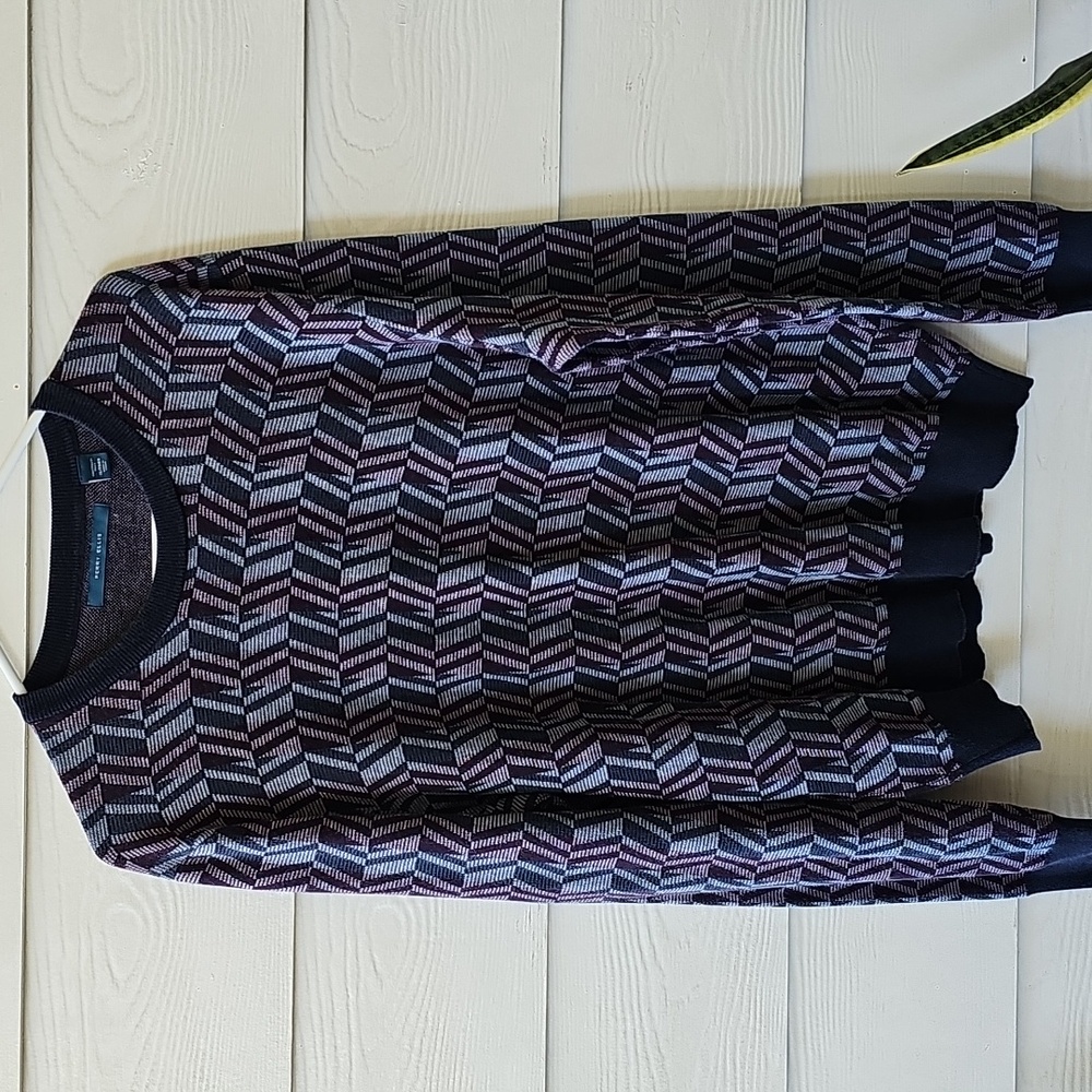 Perry Ellis Maroon and Navy Geometric Crewneck Sweater
